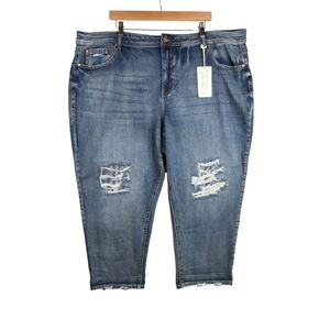NWT Cato Denim Distressed High Rise Cropped Jeans size 26W Blue Denim